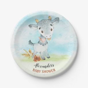 Watercolor Goat Baby Shower Farm Paper Plate