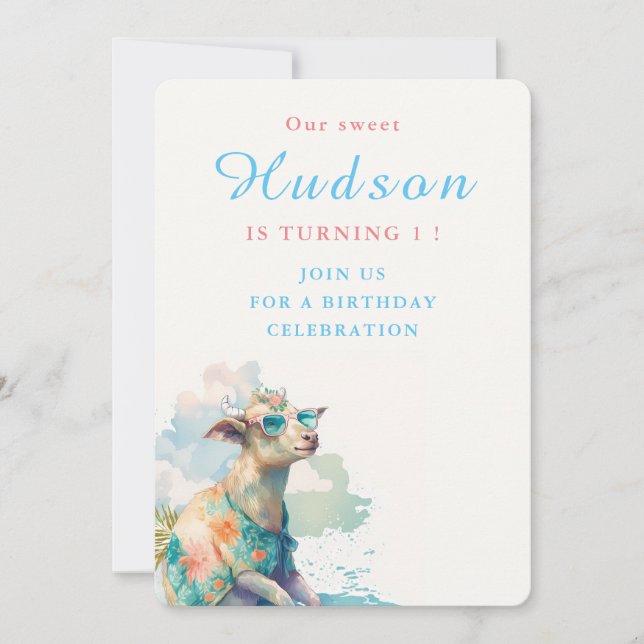 Watercolor Goat - Birthday Invitation Card (Front)