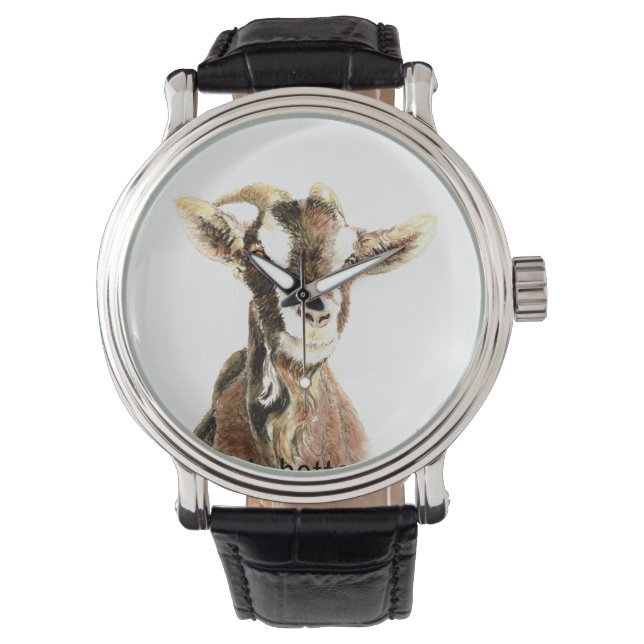 Watercolor Goat Fun Farm Animal Nature Art Watch (Front)