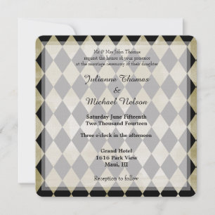 Watercolor Gold and Black Diamonds Wedding Invitation