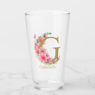 Watercolor Gold and Floral Monogram Letter G Glass