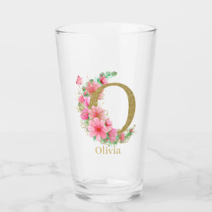 Watercolor Gold and Floral Monogram Letter O Glass