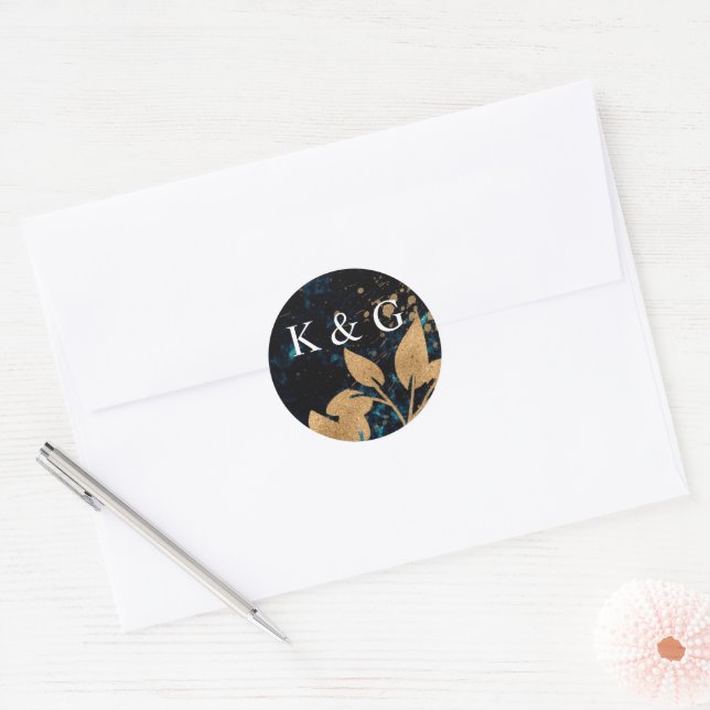 Watercolor Gold And Green Monogram Sticker (Envelope)