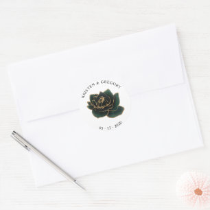 Watercolor Gold and Green Roses Monogram Sticker