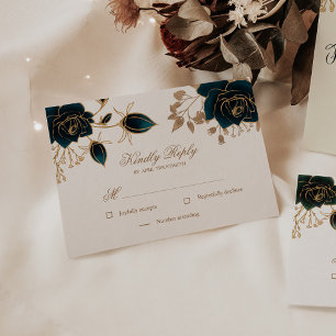 Watercolor Gold And Green Roses RSVP Response Card