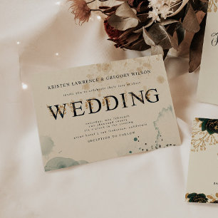 Watercolor Gold and Green Roses Wedding Invitation