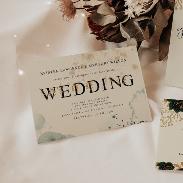 Watercolor Gold and Green Roses Wedding Invitation (Creator Uploaded)