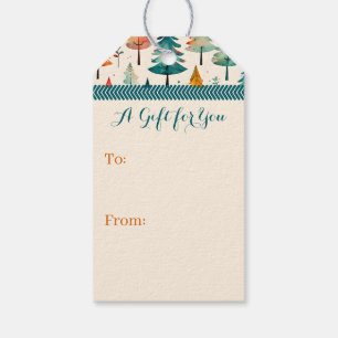 Watercolor Gold and Turquoise Christmas Trees Gift Tags