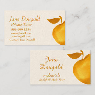 Watercolor Gold Apple Teacher, Instructor Tutor Business Card