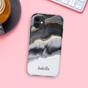 Watercolor Gold Black Personalize iPhone 11 Case