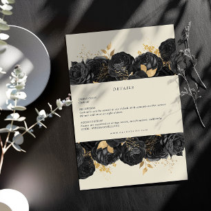 Watercolor Gold Black Roses Reception Details Card