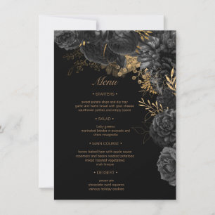 Watercolor Gold Black Roses Wedding Menu Invitation
