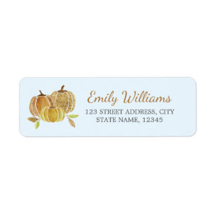 Watercolor Gold Blue Pumpkin Fall Label