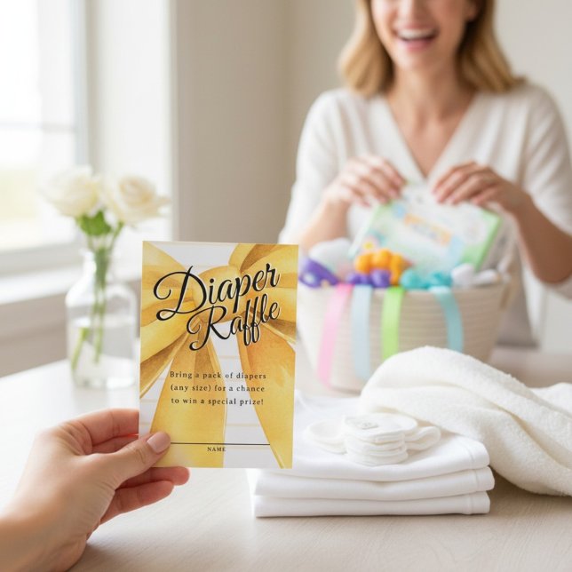 Watercolor Gold Bow Diaper Raffle Invitation (Creator Uploaded)