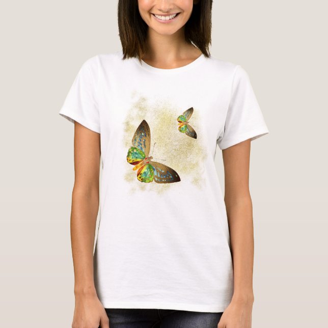 *~* Watercolor Gold Butterfly on Gold Dust Glitter T-Shirt (Front)