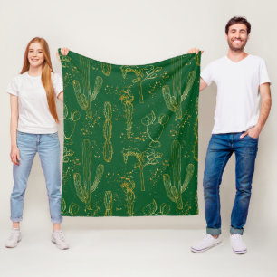 Watercolor Gold Cactus  Fleece Blanket
