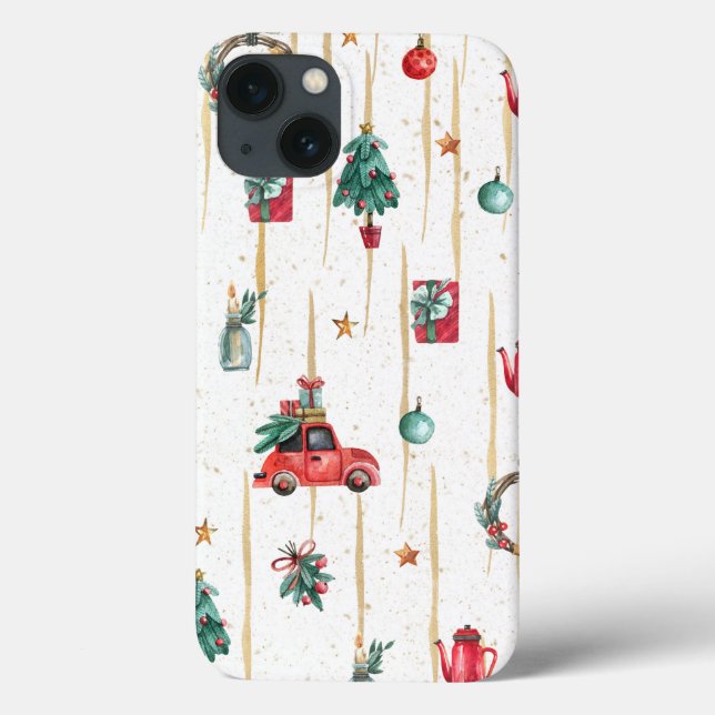 Watercolor Gold Christmas 7 Pattern Case-Mate iPhone Case (Back)