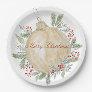 Watercolor Gold Christmas Ornament  Paper Plate