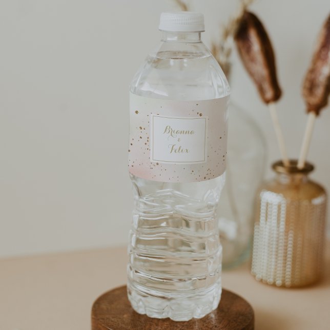 Watercolor Gold Confetti Calligraphy Wedding  Water Bottle Label (Creator Uploaded)
