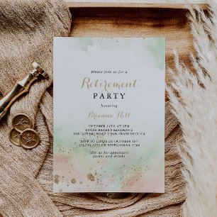 Watercolor Gold Confetti Retirement Party Invitation