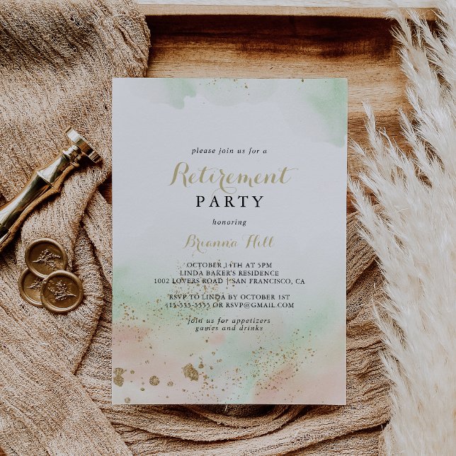 Watercolor Gold Confetti Retirement Party  Invitation (Creator Uploaded)