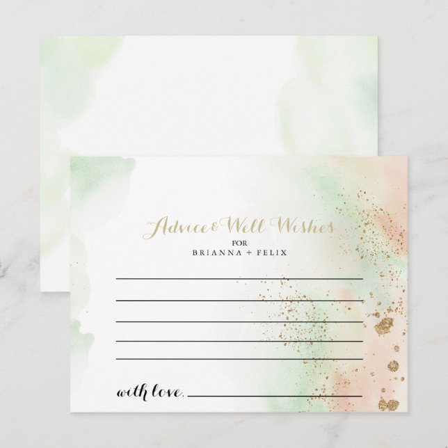 Watercolor Gold Confetti Wedding Advice Card (Front/Back)