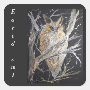 Watercolor gold Eared owl Square Sticker