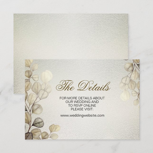 Watercolor Gold Eucalyptus Foliage Wedding Shiny Enclosure Card (Front/Back)