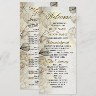 Watercolor Gold Eucalyptus Foliage Wedding Shiny Programme