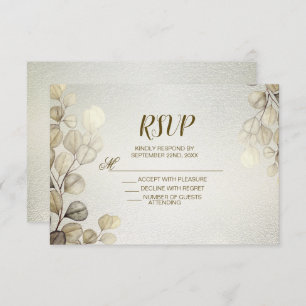 Watercolor Gold Eucalyptus Foliage Wedding Shiny RSVP Card