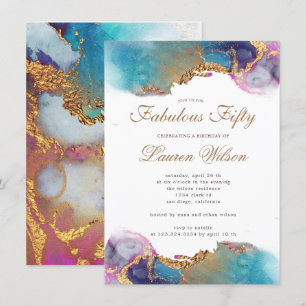 watercolor gold faux foil fabulous birthday invitation