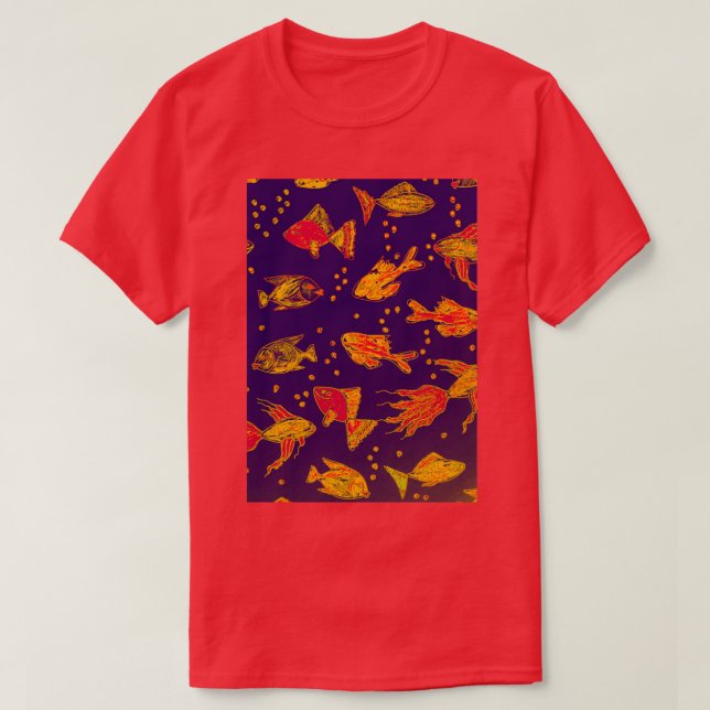 Watercolor gold fish aquarium pattern T-Shirt (Design Front)