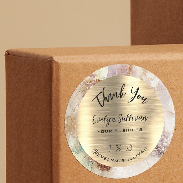 Watercolor Gold Foil Elegant Thank You Classic Round Sticker (Creator Uploaded)