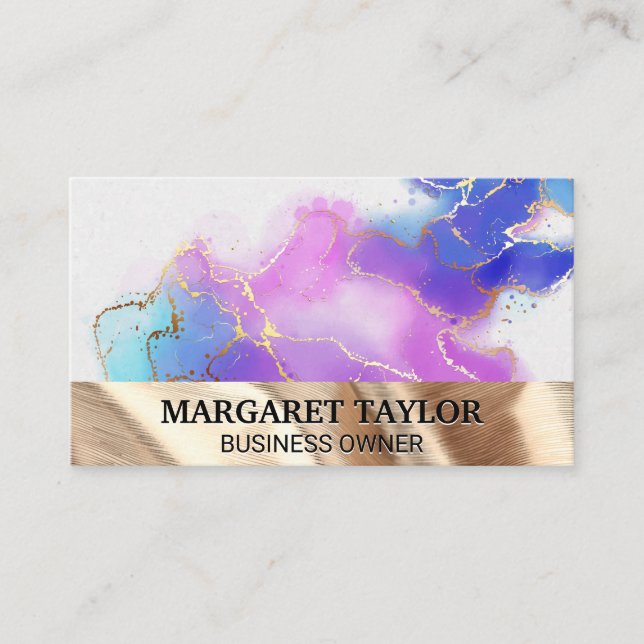 Watercolor Gold Foil | Gold Fabric Business Card (Front)
