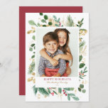 Watercolor Gold Foil Greenery and Holly Photo Holiday Card<br><div class="desc">Happy Holidays! Send holiday wishes to family and friends with this greenery-theme holiday flat card. It features watercolor greenery and holly with faux gold foil accents. The texts are fully editable. Personalise by adding a greeting,  name and photo.</div>