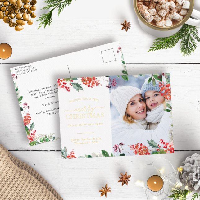 Watercolor Gold Foil Holiday Post Card (Creator Uploaded)