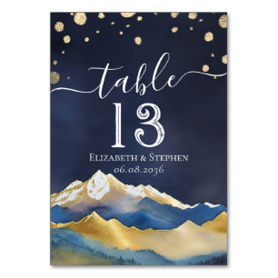 Watercolor Gold Foil Mountain Wedding Table Number