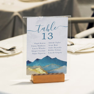 Watercolor Gold Foil Mountain Wedding Table Number