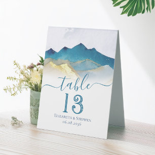 Watercolor Gold Foil Mountain Wedding Table Number