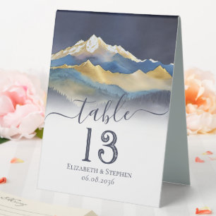 Watercolor Gold Foil Mountain Wedding Table Number
