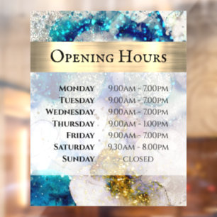 Watercolor Gold Foil Opening Hours Window Cling