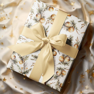 Watercolor Gold Foliage Christmas Wrapping Paper Sheet