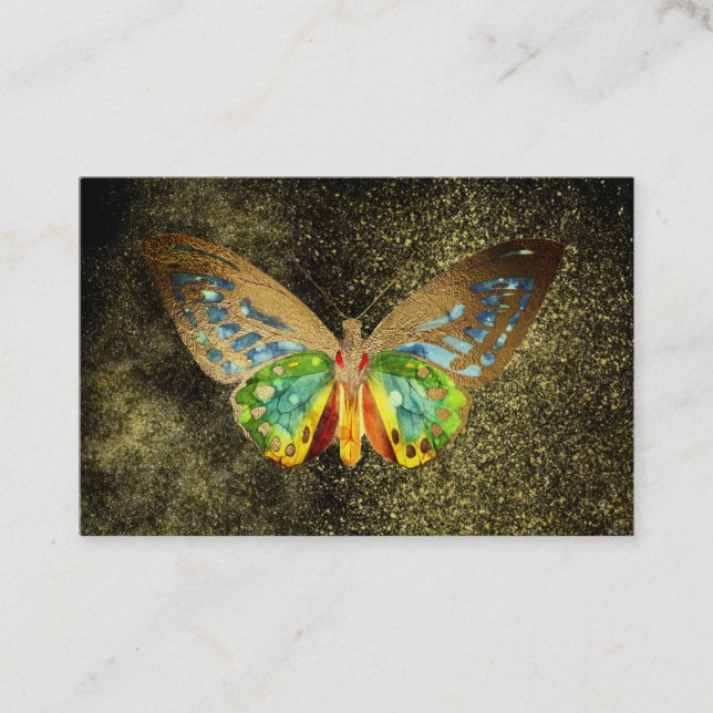 *~* Watercolor Gold Gilded Butterfly Gold Glitter Business Card (Front)