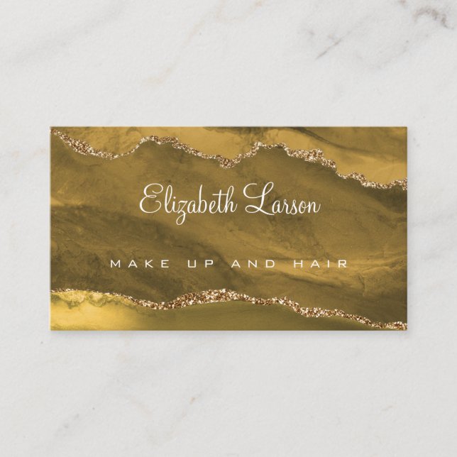 Watercolor Gold Glitter Agate Makeup Artist Hair Business Card (Front)