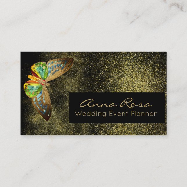 *~* Watercolor Gold  Glitter Gilded  Butterfly Business Card (Front)