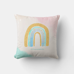 Watercolor Gold Glitter Rainbow  Cushion