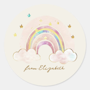 Watercolor Gold Glitter Rainbow To From Classic Round Sticker