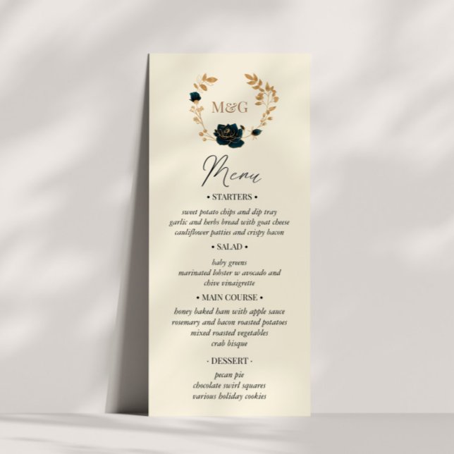 Watercolor Gold Green Roses Wedding Menu Card (Creator Uploaded)