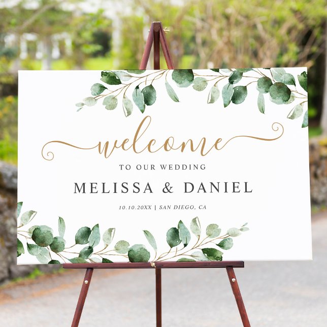 Watercolor Gold Greenery Wedding Welcome Sign (Creator Uploaded)
