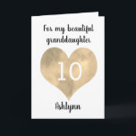 Watercolor Gold Heart 10th Birthday Card<br><div class="desc">A watercolor gold heart 10th birthday for her,  which can be personalised on the front with her name. The inside reads a sweet birthday message which can also be personalised. This modern tenth birthday card would make a great keepsake for granddaughter,  daughter,  etc.</div>